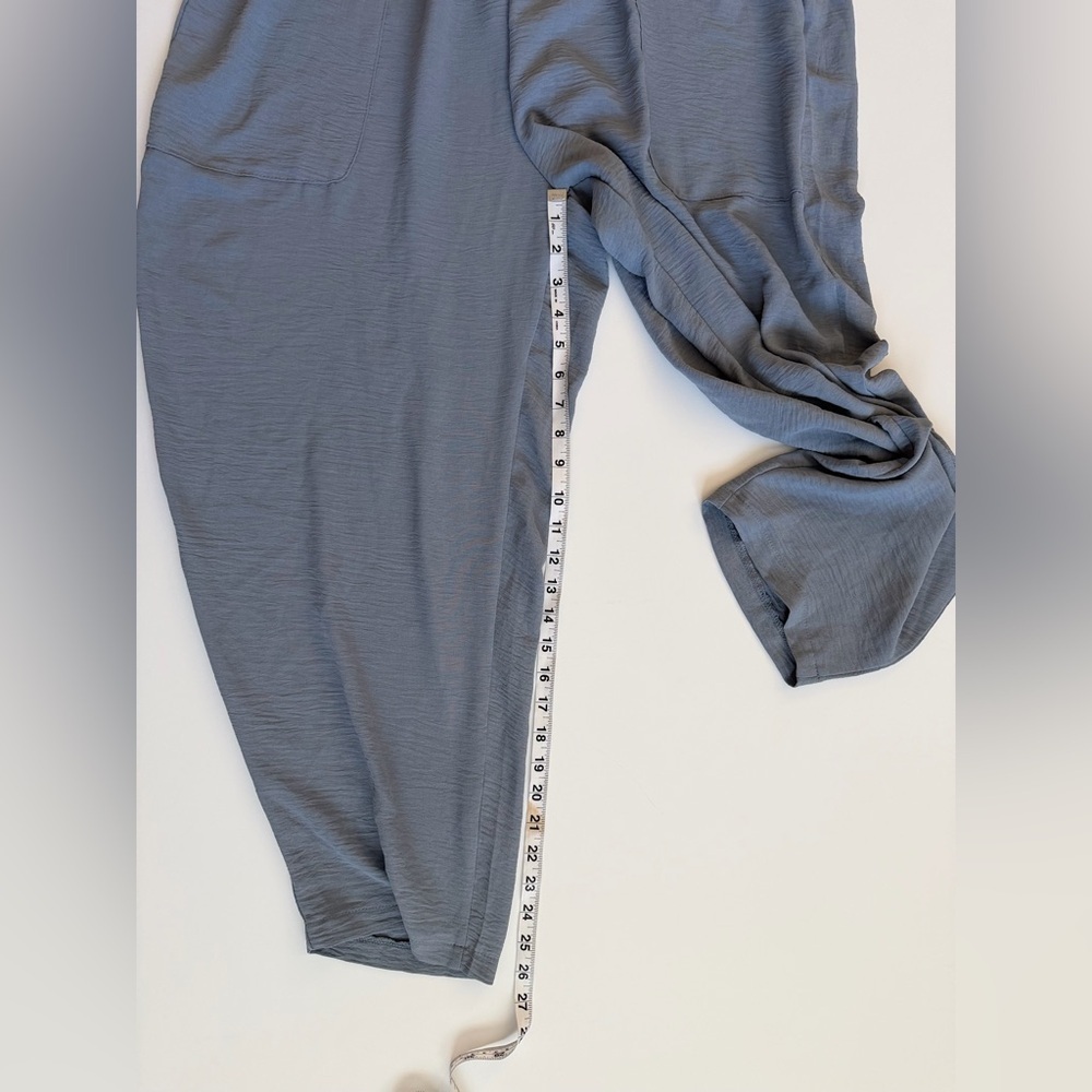 Textured Balloon Pants 2XL Plus Size Crinkle Lagenlook Elastic Waist Blue Gray - Picture 5 of 7